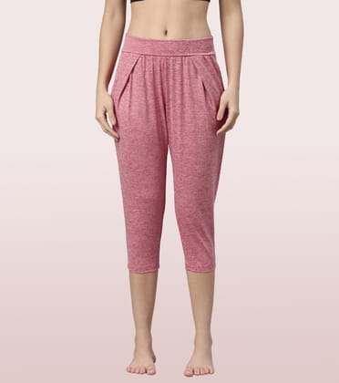 Enamor Yoga Pant | Dry Fit Pant With Foldover Waistband | E074-Strawberry Melange / XL