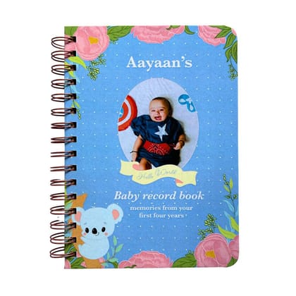 Baby memory book | Personalized with the picture & name of your child | 0 to 4 years | A5 Size | Blue