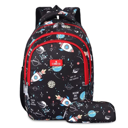 THE CLOWNFISH 30L School Backpack with Pencil Pouch for Boys & Girls Age 8-10, Jet Black-THE CLOWNFISH 30L School Backpack with Pencil Pouch for Boys & Girls Age 8-10 (Jet Black)