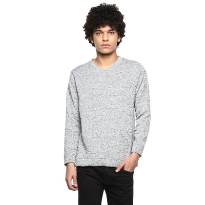 Men's Polyester V-Neck Sweatshirt - Grey Melange (NO EXCHANGE NO RETURN)-Large / Grey Melange