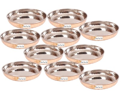 Prisha India Craft Steel Copper Dessert Halwa Plate Bowl  Capacity 150 ML  Set of 10