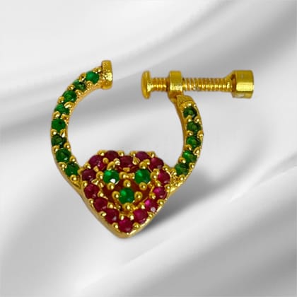 Heat Screw Nose Pin-Red-Green / Gold Plated / Free Size