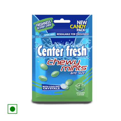 Center Fresh Chewy Mints Bite Size - Spearmint Flavour Candy, With Cooling Crystals, 60 gm Pouch