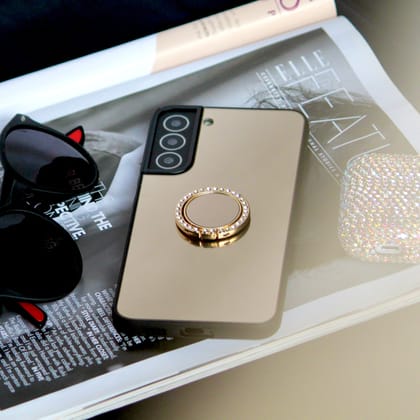 Gold Mirror Rhinestones Ring Holder Luxury Cover-Samsung Galaxy S22 Plus