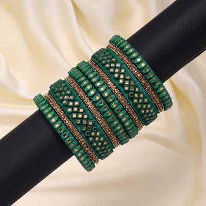 Green Color Thread Bangle Set: 2.10-Bangles Size: 2.10 / Green / Alloy With Good Quality Gold Plated