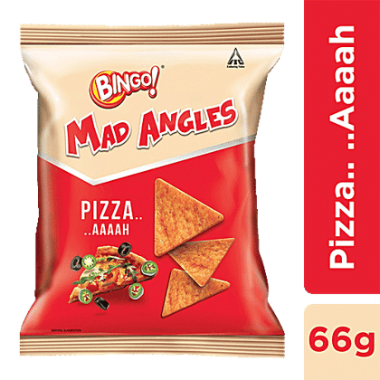 Bingo Mad Angles - Pizza Flavour, Corn-Based Crunchy Chips, Perfect For Snacking, 66 g