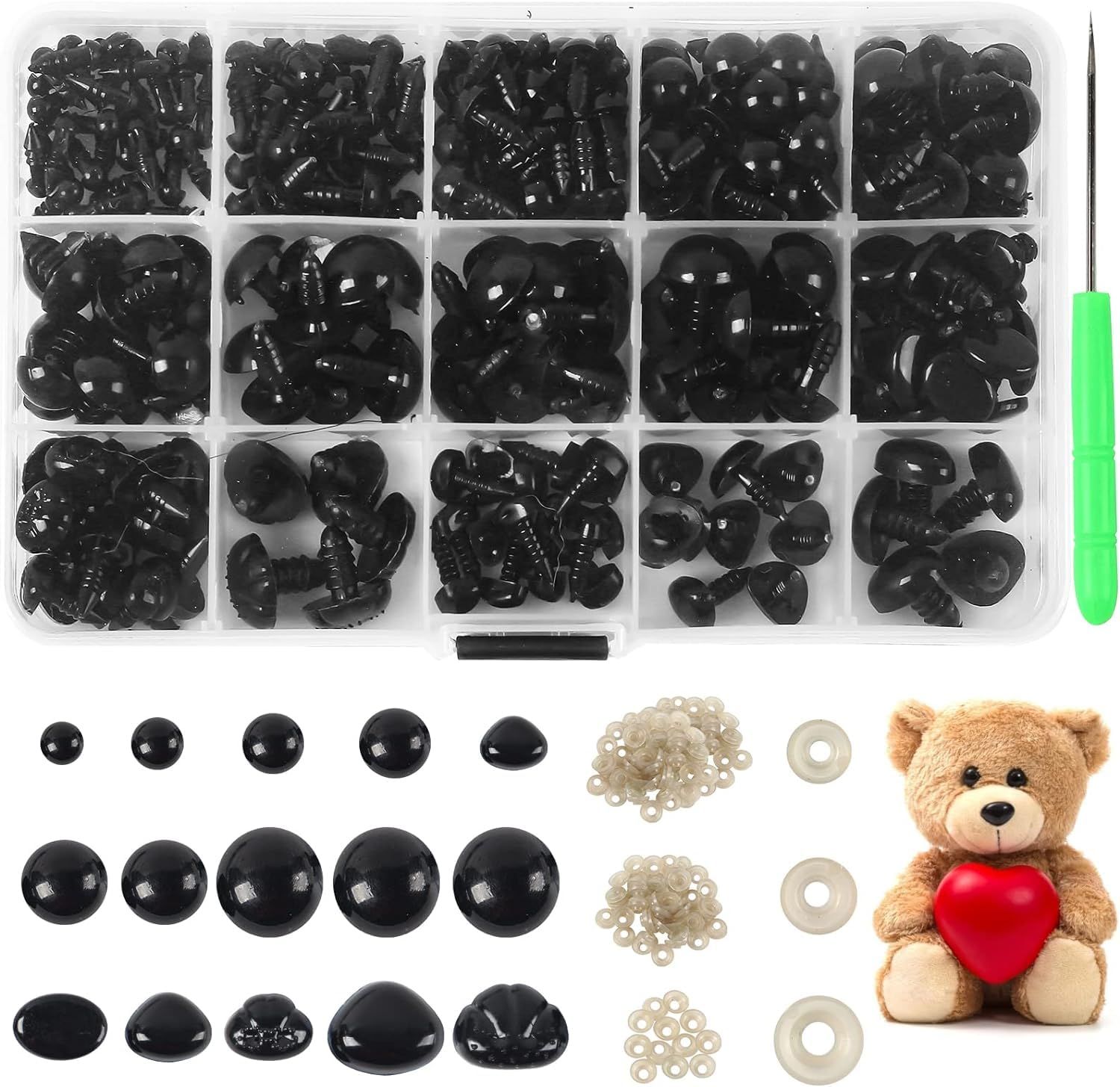Tusmad 566PCS Safety Eyes and Noses for Amigurumi, Stuffed Crochet Eyes with Washers, Craft Doll Eyes and Nose for Teddy Bear Crochet Toy Stuffed Doll and Plush Animal Gifts (566PCS Safety Eyes)