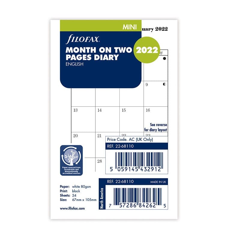 Month On Two Pages Diary Mini 2022