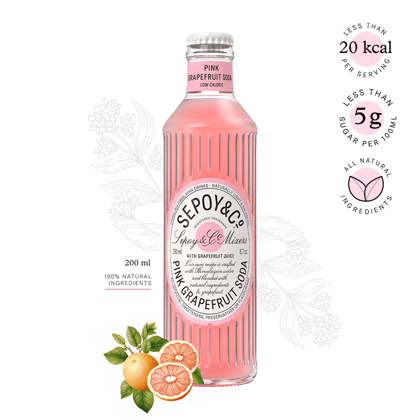 Sepoy & Co. Pink Grapefruit Soda, 200 ml - Pack of 12| Paloma | Sparkling Mixer | Low Cal | 100% Natural | Additive Free | Best mixed with Tequila