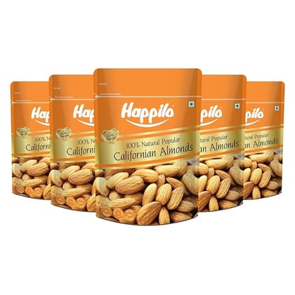 Happilo Natural Popular Californian Almonds 200g (Pack of 5) Rich in Nutrients Versatile Snack High in Protein and Fiber