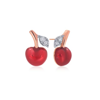 Senco Gold 14K Rose Gold Rosy Cherry Kids Diamond Studs Earrings (Gold Weight - 1 g / 0.03 carat / HI-SI)