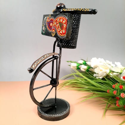 Pen Holder | Desk Organizer | Cycle Decorative Showpiece | Multipurpose Holders Stand - For Stationary Gifts, Table, Desk Organizing, Home, Office Decor & Corporate Gifts -12 Inch