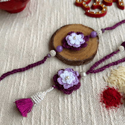 Handmade Purple Crochet Floral Rakhi-Bhai & Bhabhi Rakhi