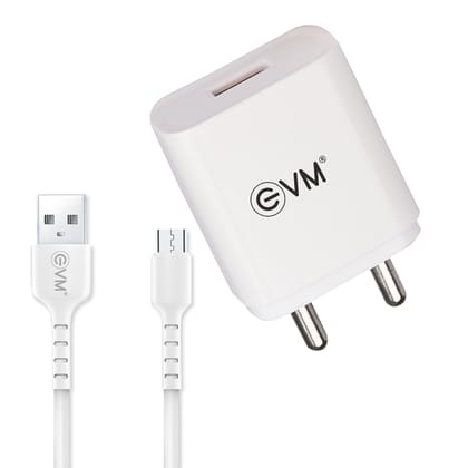 EVM CH-01 USB Smart Charger with Micro USB Cable for Smartphone, 5V Fast Charger, 2.4A Output- White