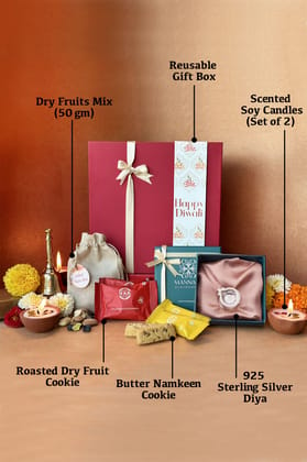 Auspicious Pooja 925 Sterling Silver Diya Stand Diwali Gift Hamper-Atrangi Family Wali Diwali Gift Hamper - With Cookie