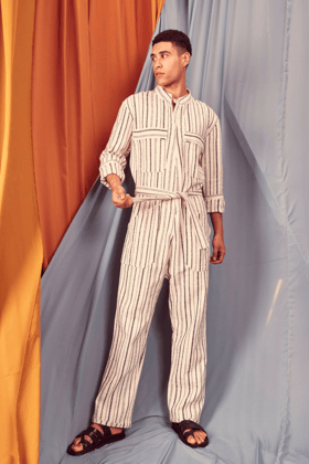 Stripe Jumpsuit-XS / Ivory/ Black