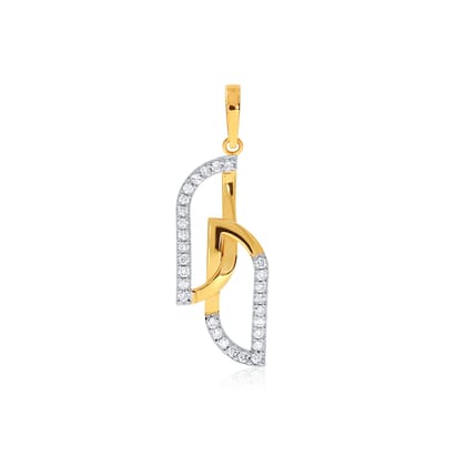 Senco Gold 18K Yellow Gold Overlapping Shiny Duo Diamond Pendant (Gold Weight -  1.2 g / 0.16 Ct / HI-SI)