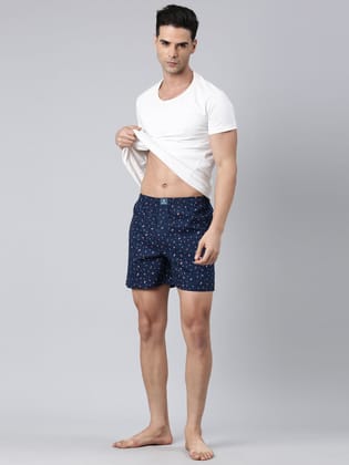 Navy Blue Printed Pure Cotton Boxer-M