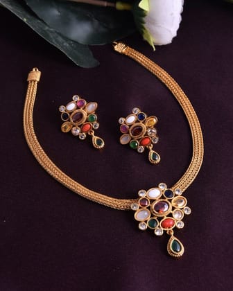 Navaratna Model Necklace with Earrings