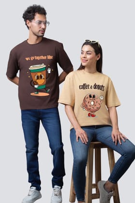 Coffee & Donuts Oversized Couple T-Shirts (Pack of 2)