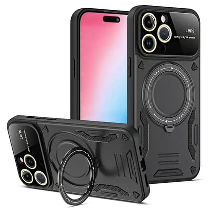 Multifunctional Magnetic Lens Protect Holder case for iPhone 15 Pro max-iPhone 15 Pro Max / PC / Black