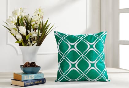 Geometric Aari Cushion Cover-16 x 16 in / Blue Turquoise / Turquoise