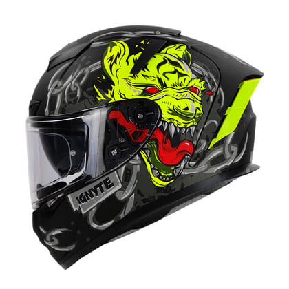 Ignyte IGN-4 Hyena ISI/DOT Certified Full Face Graphic Helmet with Outer Anti-Fog Clear Visor and Inner Smoke Sun Shield-Glossy Black / Large 600 MM