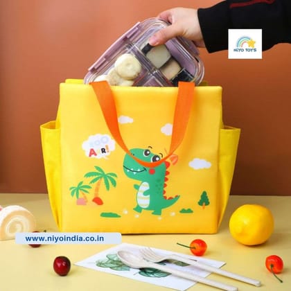 Cartoon printed insulated water resistant lunch bag for kids and women-Dino