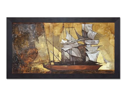 Sepia Ship-Acrylic on canvas / 24x48 inch / Landscape