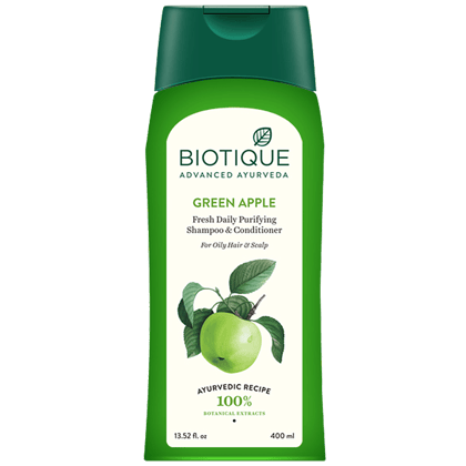 BIOTIQUE Fresh Daily Purifying Shampoo & Conditioner - Green Apple, For Oily Scalp & Hair, 400 ml