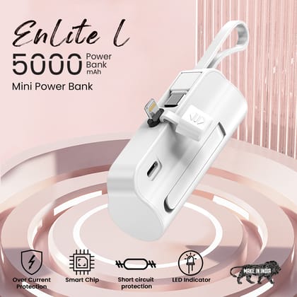 EVM EnLite C 5000mAh Power Bank Type C And Lightning Connector- White