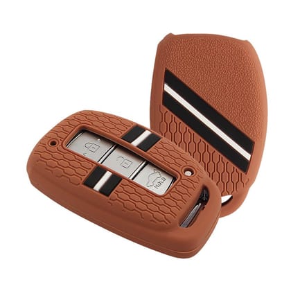 Keyzone striped cover fit for: Exter, Venue, Elantra, Tucson, I20, Creta, Elite I20, Active I20, Aura, Verna 4s, Xcent, Alcazar 3b/4b smart key (KZS-18)-Brown