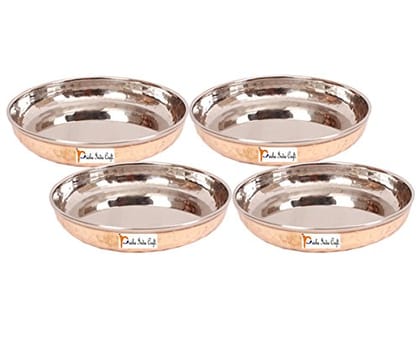 Prisha India Craft Steel Copper Dessert Halwa Plate Bowl  Capacity 150 ML  Set of 4