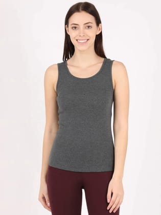 JOCKEY Women's Super Combed Cotton Rib Fabric Slim Fit Solid Tank Top #A113 | INEZY-Charcoal Melange / S