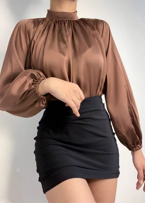 Victoria Satin Blouse-XXS / Brown