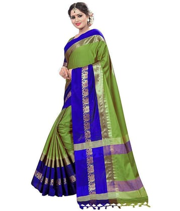 fab woven - Green Cotton Blend Saree With Blouse Piece ( Pack of 1 ) - Green