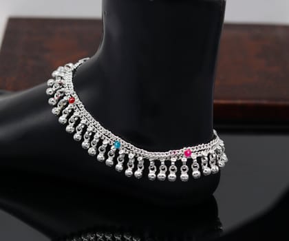 10.5" Sterling silver customized double chain anklets bracelet, jingling noisy ankles feet bracelet charm belly dance jewelry india ank260