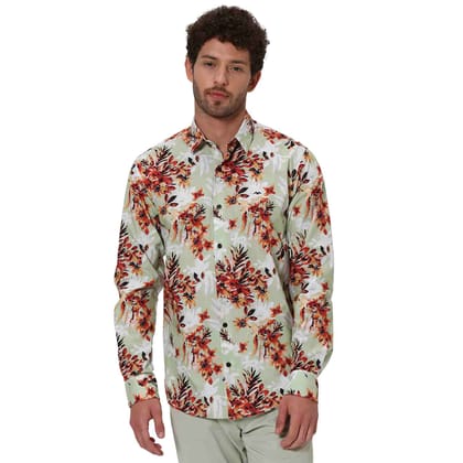 Mufti Light Green Digital Print Shirt