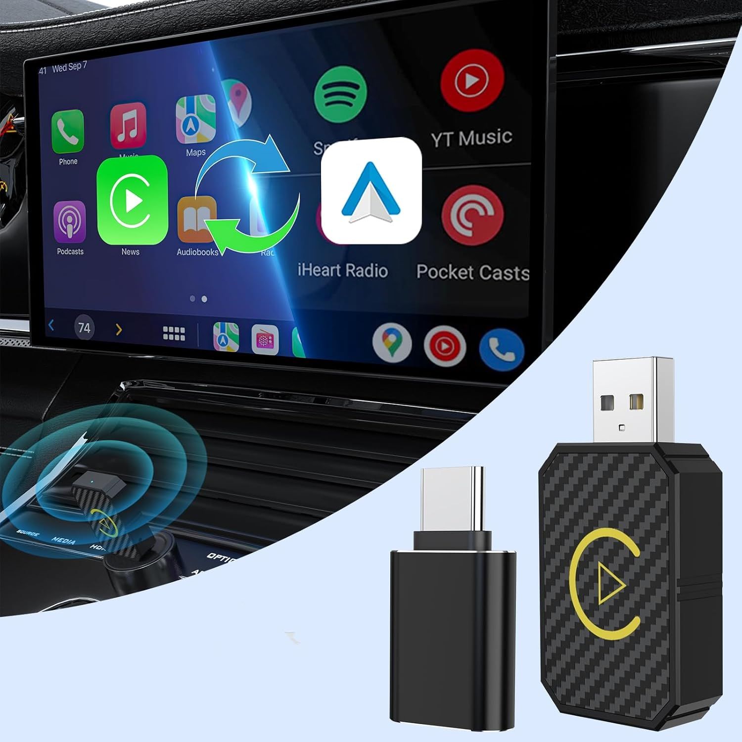 Mini Carplay Wireless Adapter & Android Auto Wireless Adapter for iPhone/Android - Stable Fast Connection for Convert Factory Wired to Wireless CarPlay for Cars 2016+, Apple Carplay Adapter No Delay