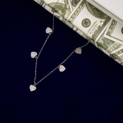 Silver Zirconia Five of Hearts Necklace