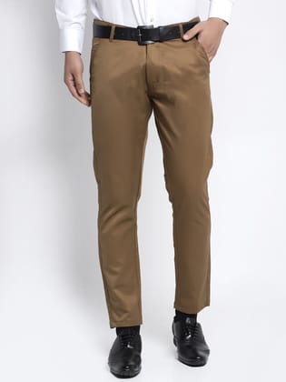 Indian Needle Men's Brown Tapered Fit Formal Trousers-30 / Brown