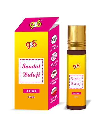 GSB Sandal Balaji Pure Natural Attar/Itra/Perfume Roll On | Alcohol Free | Long Lasting | Undiluted | Unisex | 6 ml