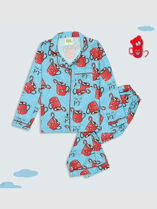 Cuppa Joy Kids Pj Set - Cotton Rayon Pj Set with Notched Collar-1-2 YEARS