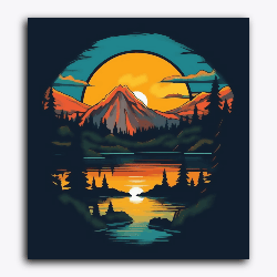 Sunset Reflection in Lake-Without Frame / 18x20 inch / 24 Palette