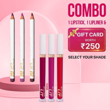 LIT Liquid Matte Lipstick + LIT Matte Lip Liner Pencil And Gift Card Worth ₹ 250