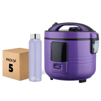 The Better Home FUMATO Cookeasy Automatic 500W Electric Rice Cooker 1.5L  Stainless Steel Water Bottle 1 Litre Pack of 5 Purple-The Better Home FUMATO Cookeasy Automatic 500W Electric Rice Cooker