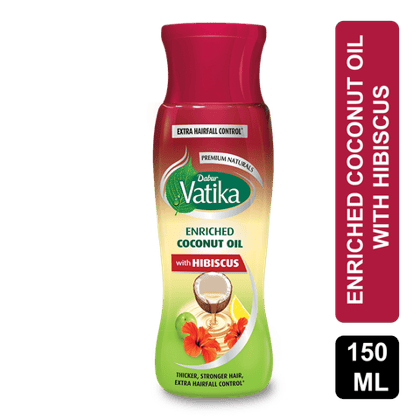 Dabur Vatika Enriched Coconut Oil With Hibiscus, 150 ml Bottle