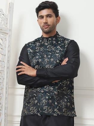 Embossed Silk Blend Nehru Jacket-S