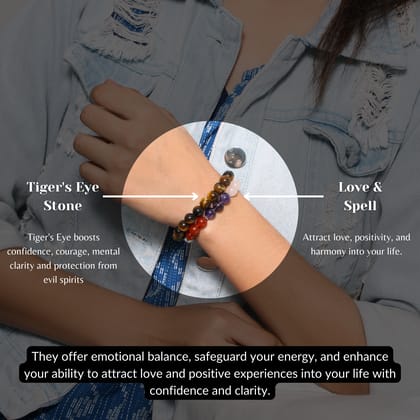 Love & Spell + Tiger Eye Healing Stretchable Gemstone Bracelet – Attract Love & Radiate Confidence-6 inch
