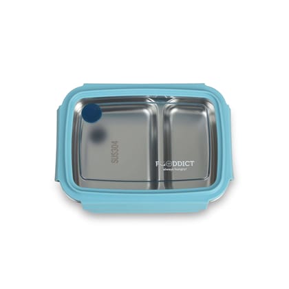 Single Layer 2 Compartment Stainless Steel Lunch Box-Blue